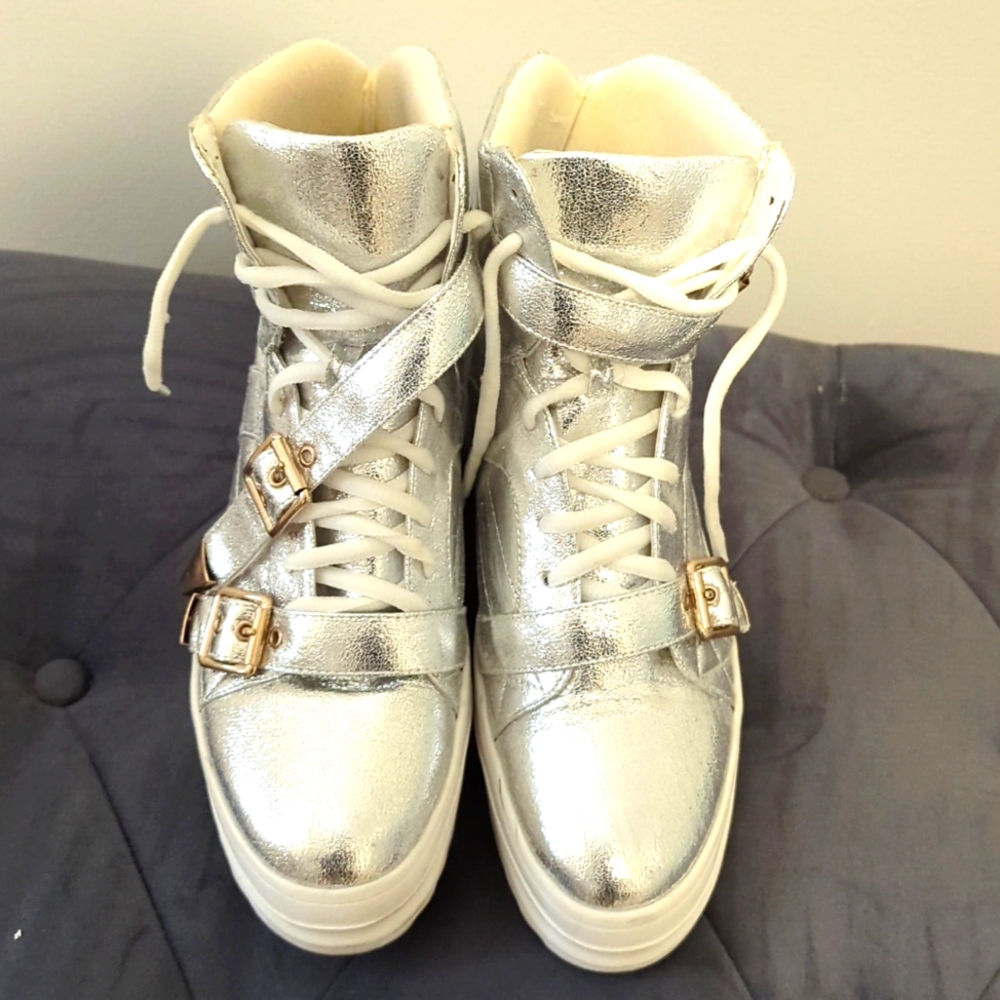Silver Wedge Sneakers